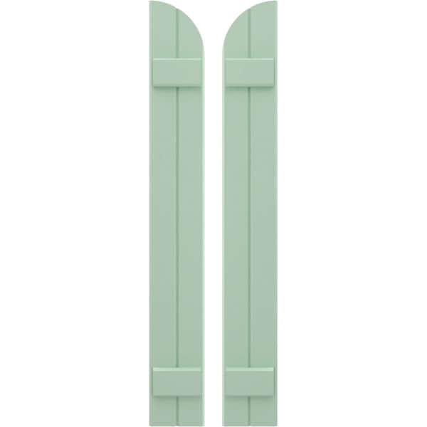 Ekena Millwork Americraft 2-Board (2 Batten) Wood Joined Board-n-Batten Shutters w/ Arch Top, ARW101BQ207X77SGH, PR ARW101BQ207X77SGH - main